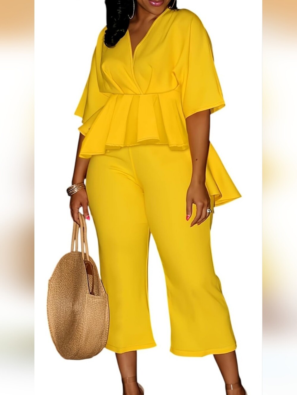NWOT Floral Pig Yellow 2 Piece  Wide-Leg Crop Pants Set -